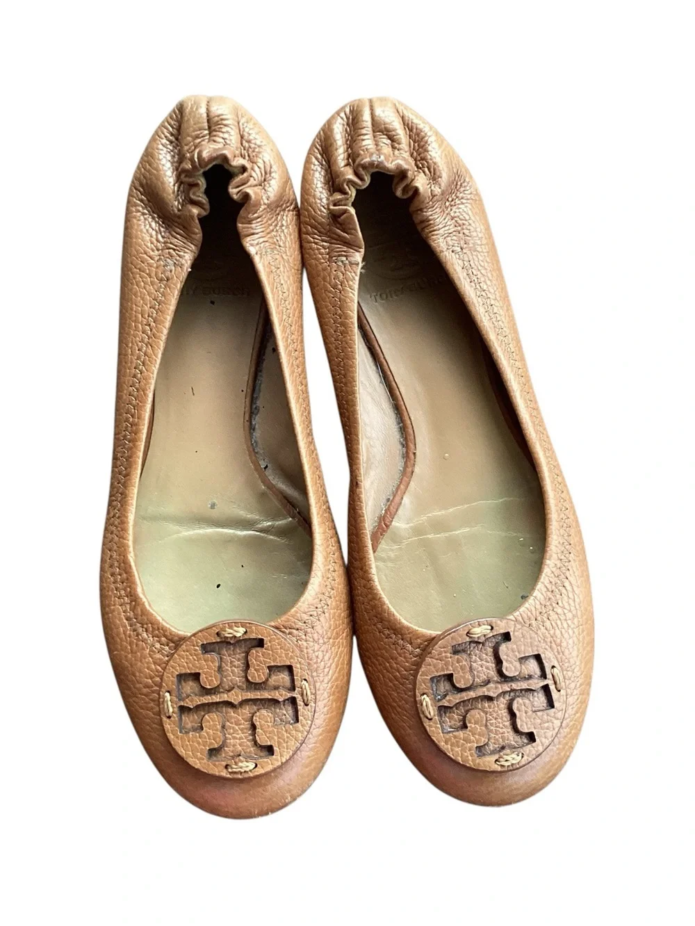 Tory Burch Leather Flats Carmel Brown Shoes Sz 7.5